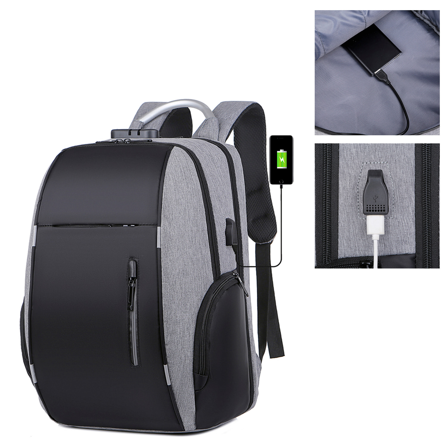 DAM Mochila porta Laptop 15,6". Capa impermeable alta resistencia, adaptable a Trolley. Bloqueo de cremalleras. Toma USB externa. 30x17x46 Cm. Color: Gris