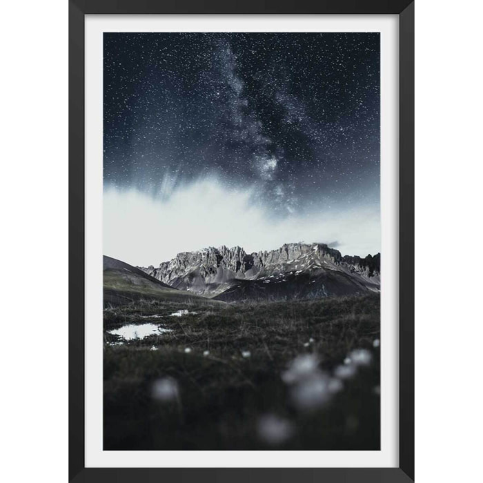 Affiche paysage la tête dans les etoiles Affiche + cadre en bois - Noir