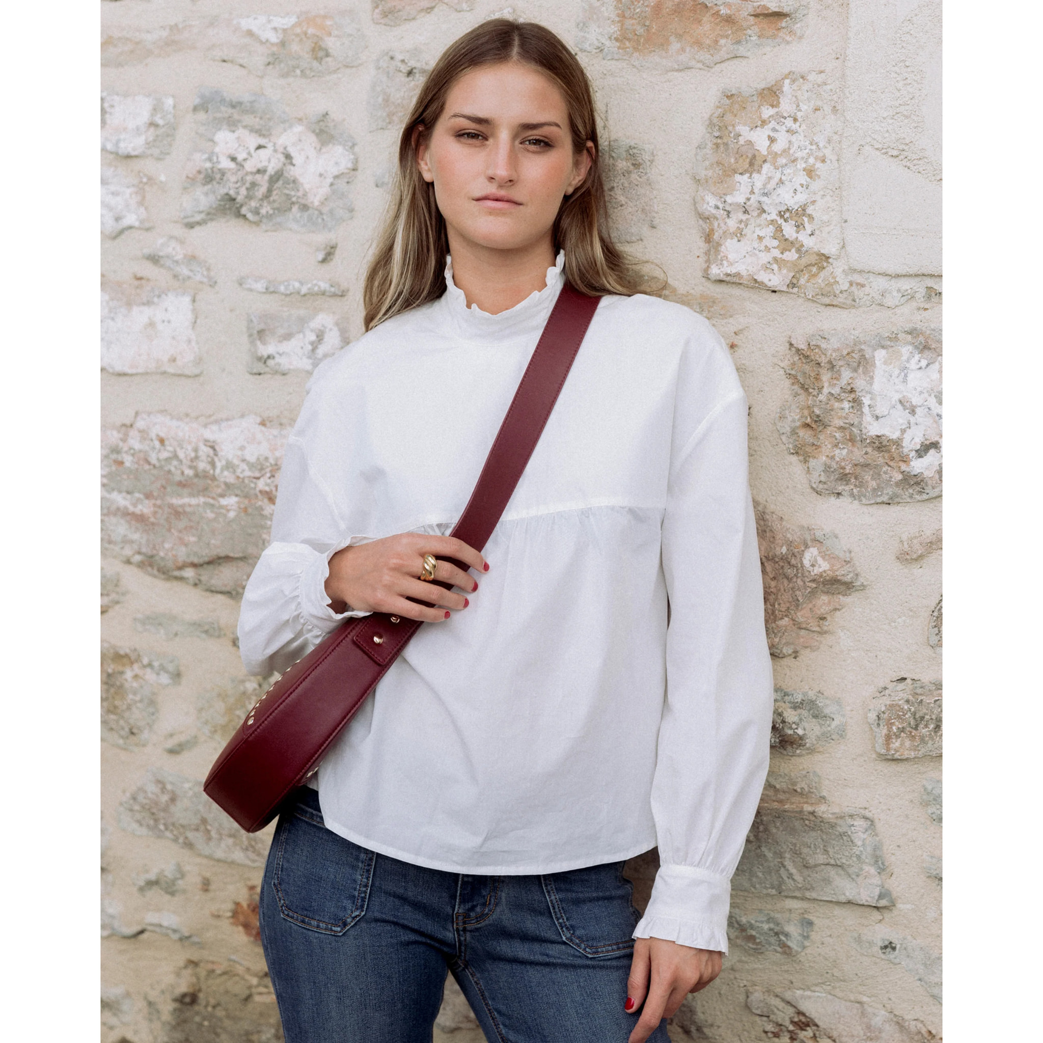 Blusa manga larga con canesú delantero