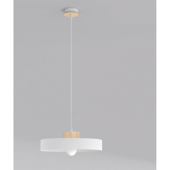 Lampada a sospensione KIVI in acciaio bianco e legno naturale