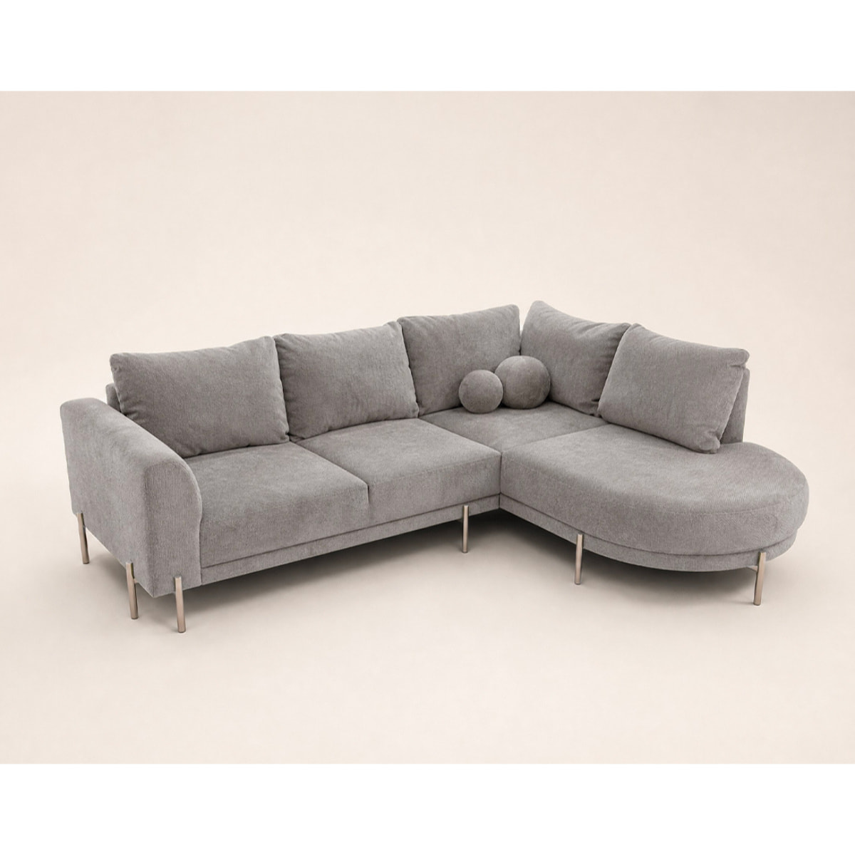 Gabin - Canapé d'angle droit 5 places en velours texturé - Gris clair