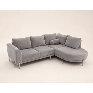 Gabin - Canapé d'angle droit 5 places en velours texturé - Gris clair