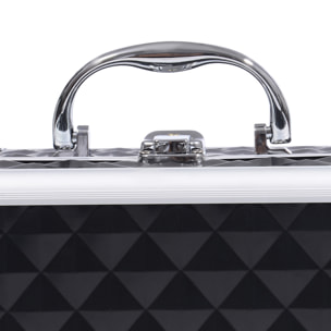 Maletín de Maquillaje Organizador Cosméticos Profesional Estuche de Maquillaje Caja de Belleza Portátil Con Espejo Cerradura Varios Compartimientos 20x15x15cm Aluminio Negro