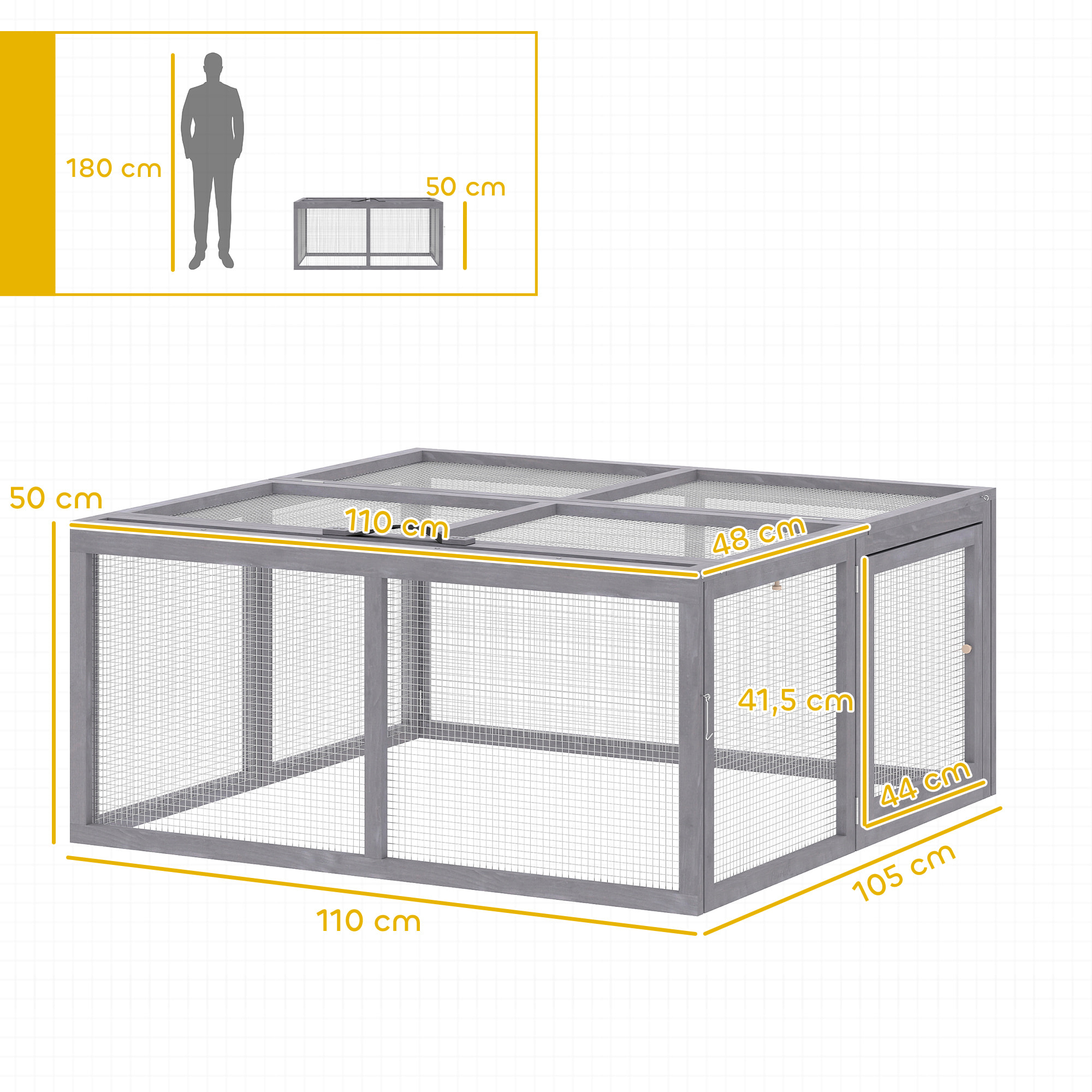 Clapier bois pliable portable - cage à lapin enclos 1,2m² - gris