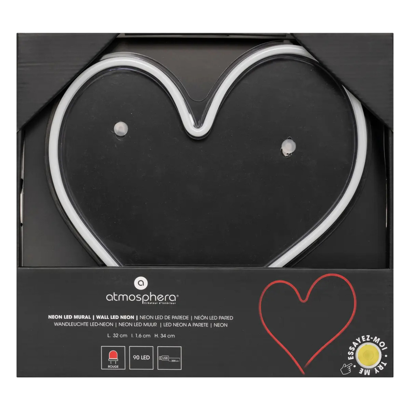 Tube néon mural led "Coeur" rouge L 32cm