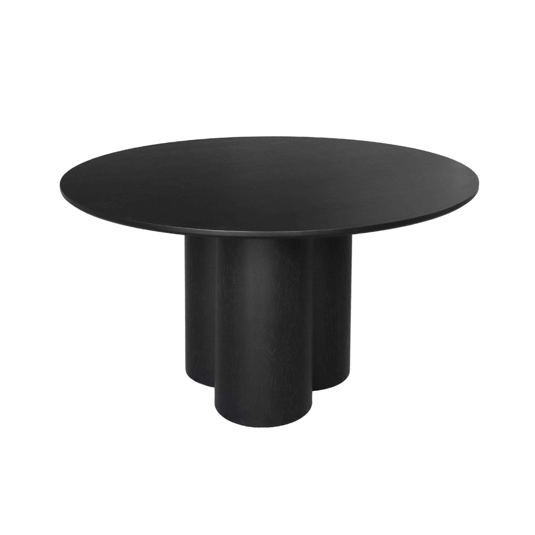 Table à manger ronde bois d'hévéa et placage chêne noir 4 places 130cm - Leonore