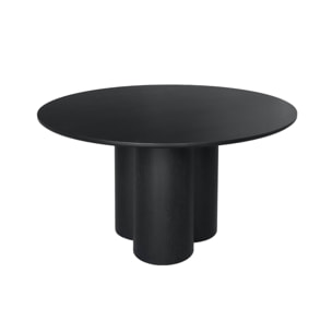 Table à manger ronde bois d'hévéa et placage chêne noir 4 places 130cm - Leonore