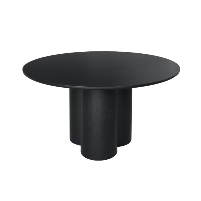Table à manger ronde bois d'hévéa et placage chêne noir 4 places 130cm - Leonore