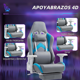 Silla Gaming Silla Gamer Reclinable con Altura Ajustable Reposapiés Retráctil Soporte Lumbar y Reposacabezas Desmontable Silla para Oficina Estudio Gris Claro y Azul