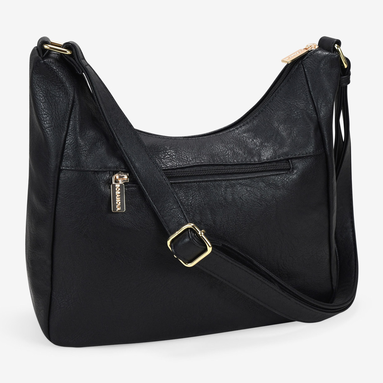 Bolso bandolera negro con cosidos y cremallera