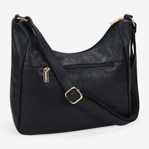 Bolso bandolera negro con cosidos y cremallera