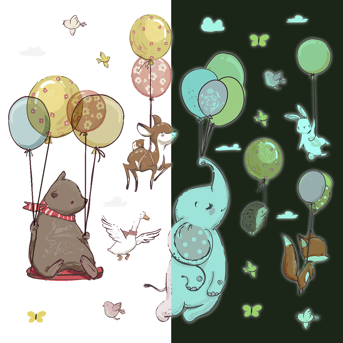 Sticker phosphorescent lumineux - ANIMAUX ET BALLONS DANS LES AIRS