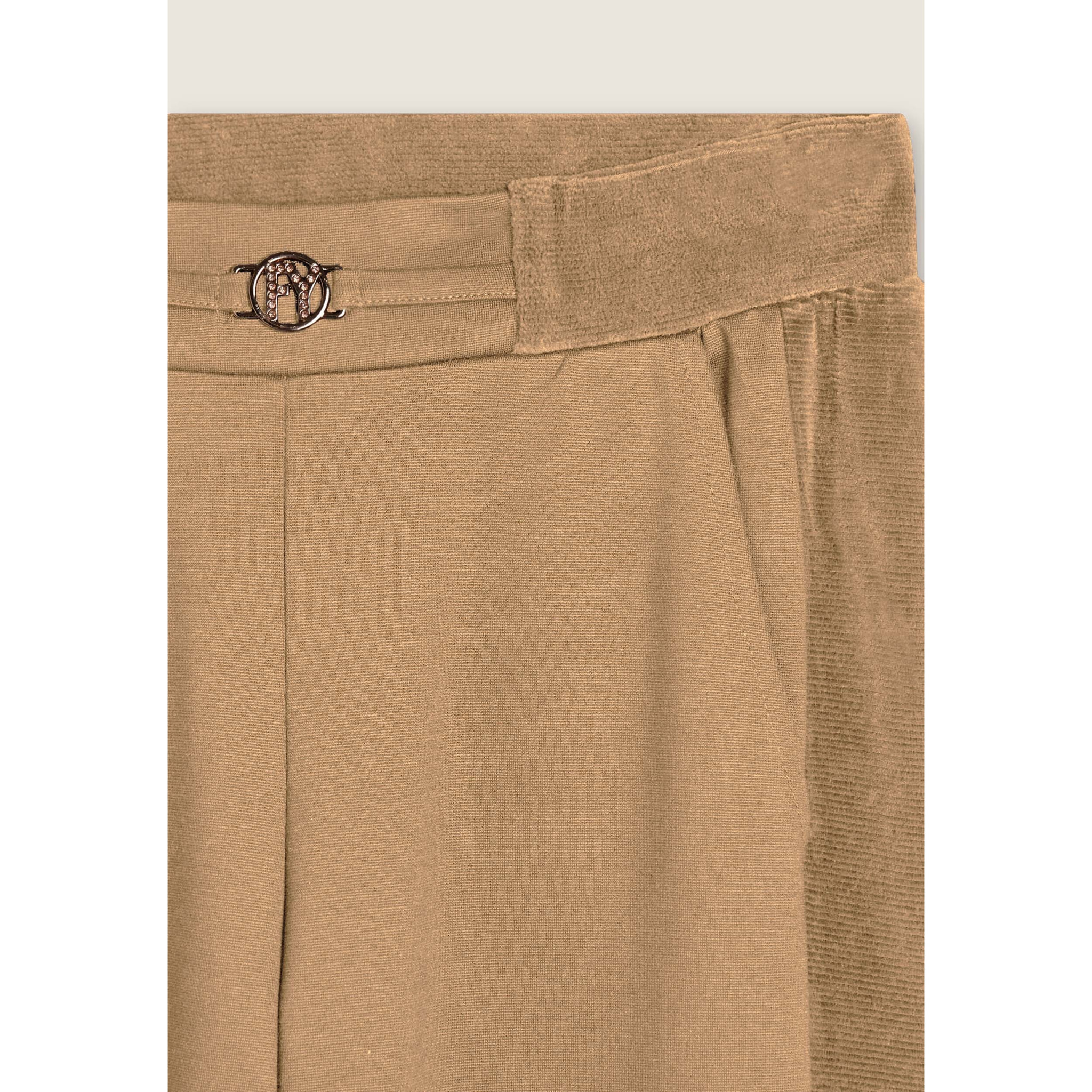 Pantaloni wide leg in viscosa con dettagli in ciniglia