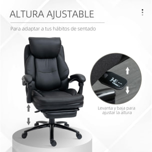 Vinsetto Silla de Oficina Ergonómica Silla de Escritorio Ajustable en Altura con Respaldo Inclinable hasta 130° Función Basculante y Resposapiés Retráctil Acero 73x66x112-118 cm Negro