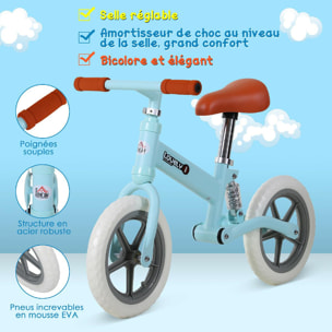 Draisienne enfant roues 12'' suspension selle hauteur réglable acier bleu ciel