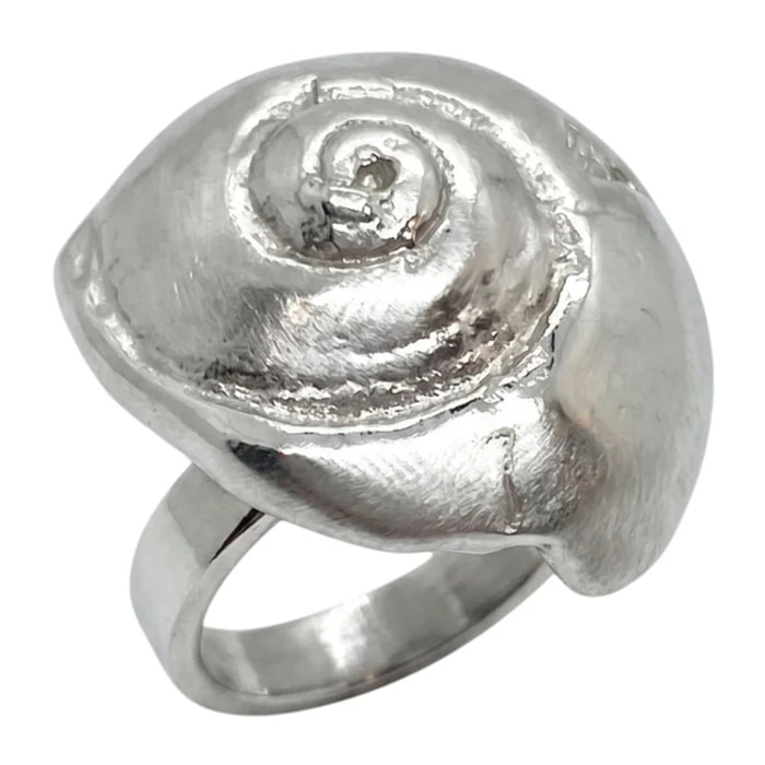 Anillo 3D caracola artesanal en plata 10µ