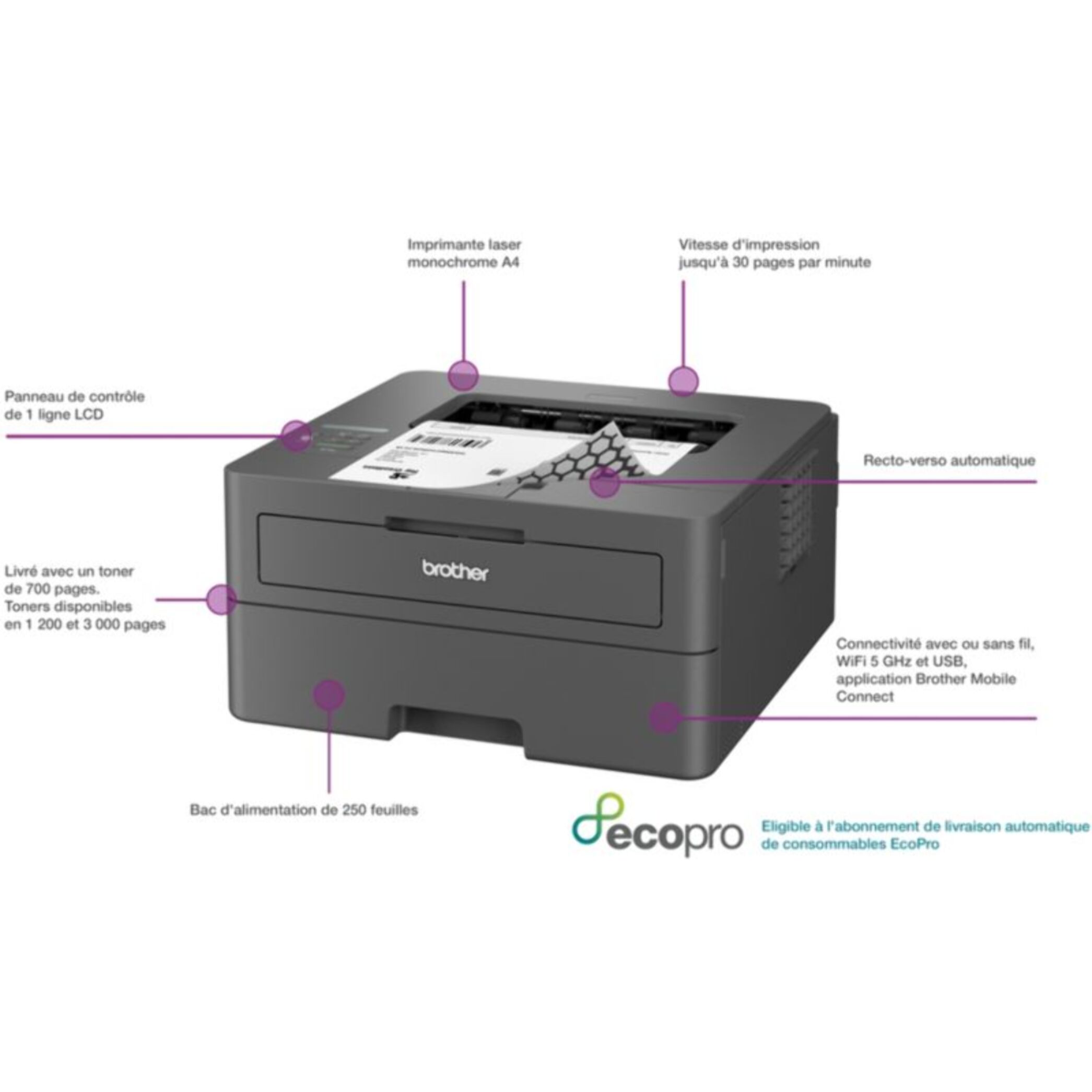Imprimante laser BROTHER HL-L2400DWE éligible à EcoPro
