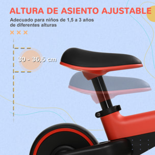 Bicicleta sin Pedales para Niños de + 18 Meses Triciclo Infantil para Bebé con Sillín Ajustable en 30-36,5 cm Ruedas de Ø19 cm Carga 25 kg 66,5x34x46,5 cm Rojo