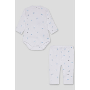 Conjunto bebé niño de algodón blanco con ositos, body de corchetes y pantalón elástico | Color: Blanco roto | Street Monkey