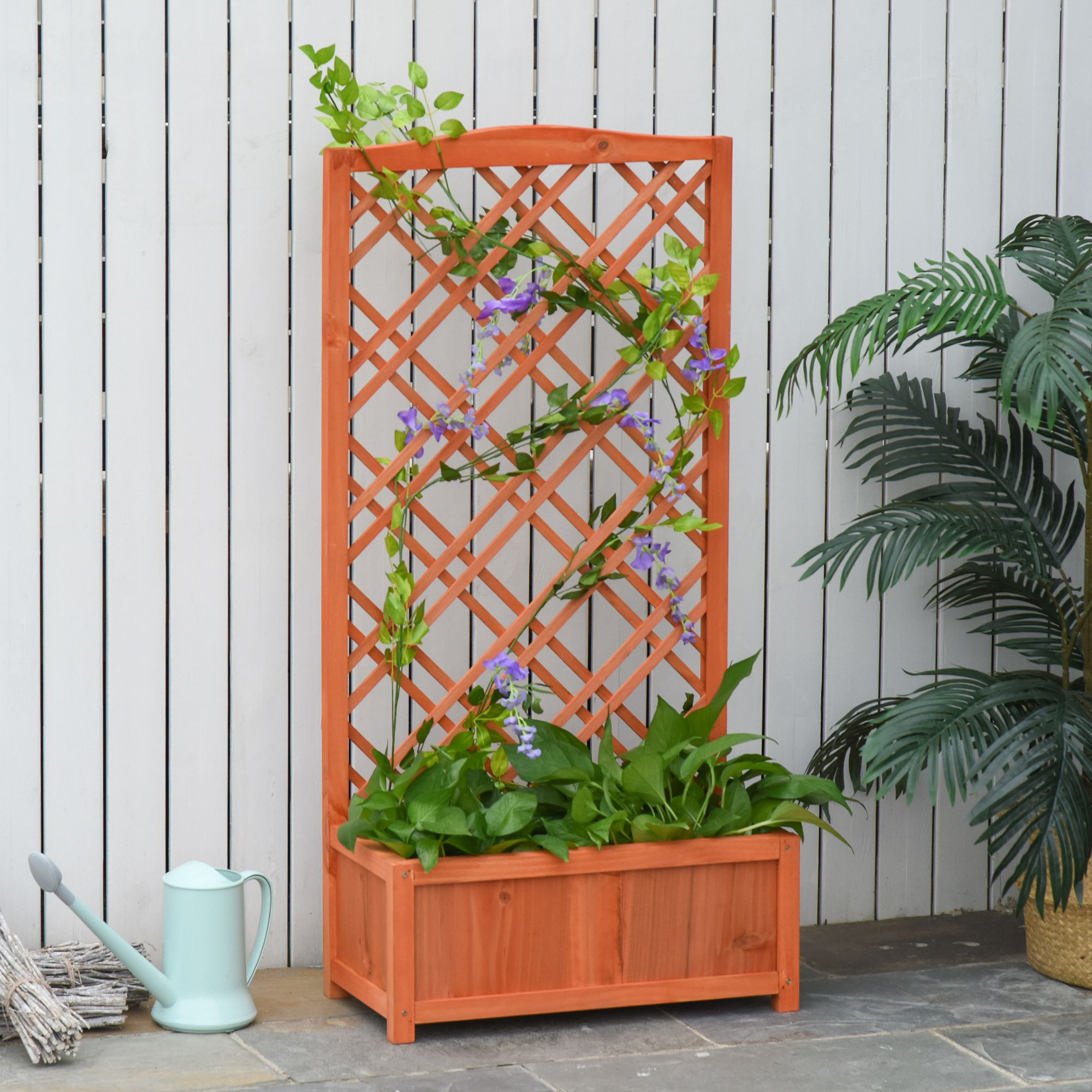 Jardinière avec treillis - bac à fleurs - jardinière sur pied - dim. 60L x 30l x 122H cm bois sapin pré-huilé