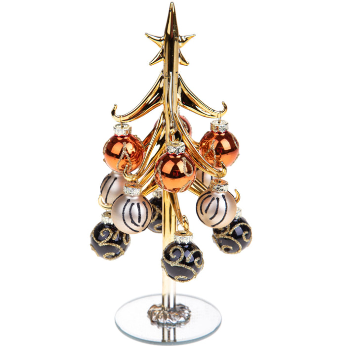 Albero Con Ornamenti In Vetro. Altezza 21 Cm - Pezzi 1 - 9X21X9cm - Colore: Verde - Bianchi Dino