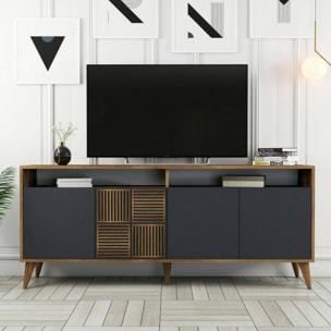 Consolle Jole, Credenza da soggiorno, Armadio basso per TV, Base parete attrezzata, 180x35 h79 cm, Noce e Antracite