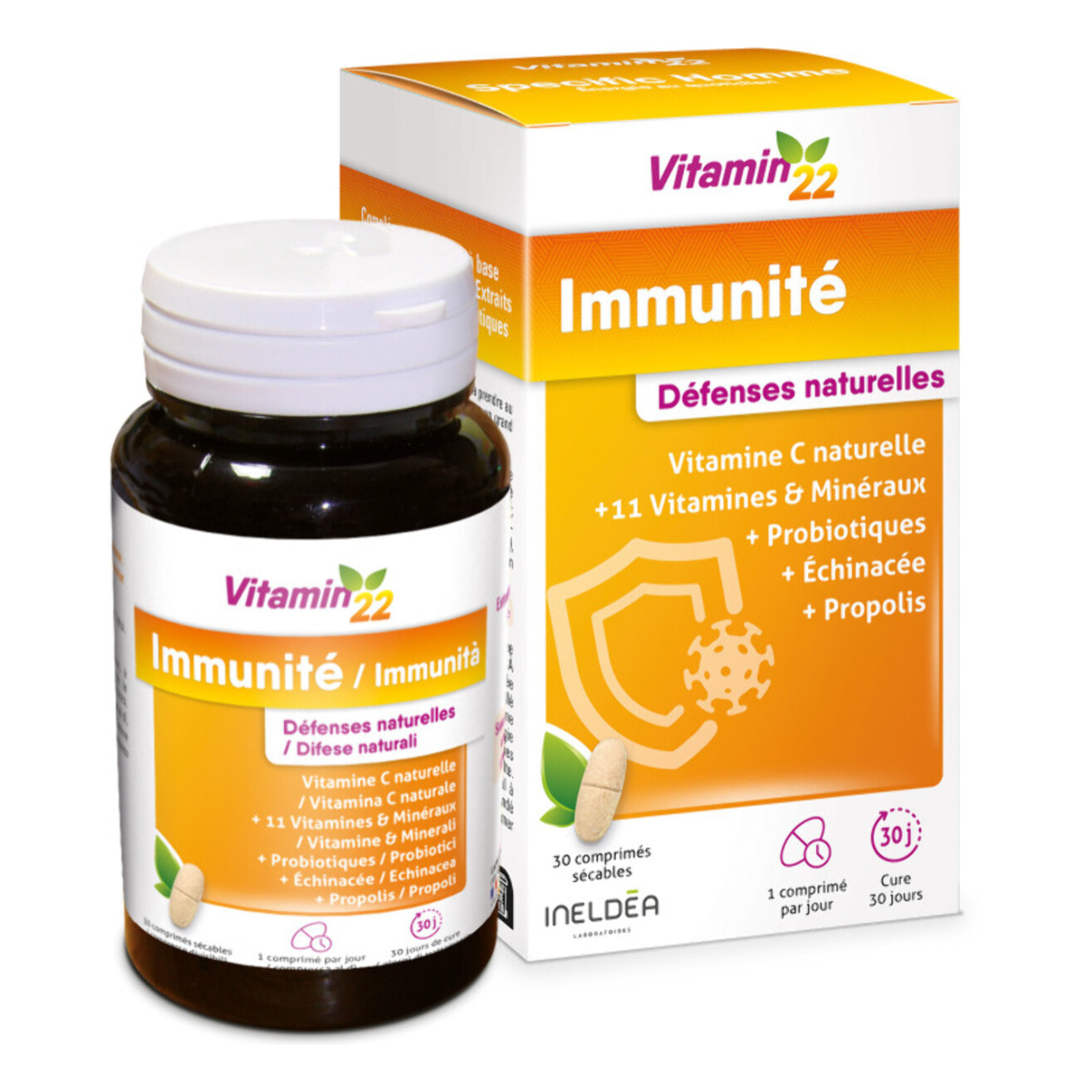 VITAMIN'22 - Immunité - Vitamines, Minéraux, Échinacée et Propolis - Renforce les défenses immunitaires et réduit la fatigue - Cure de 30 jours