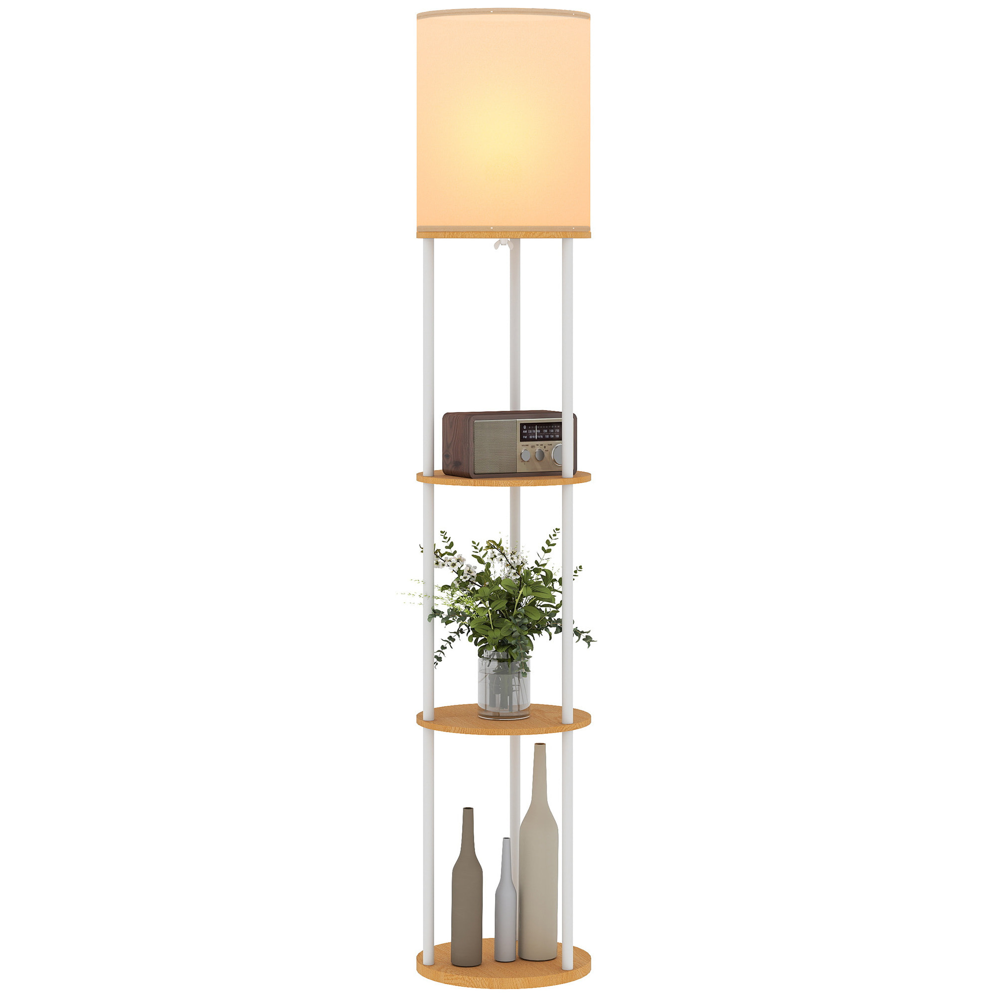 Lámpara de Pie con Estantes, Lámpara con 3 Temperaturas de Color, Control Remoto, Bombilla E27, para Salón, Dormitorio, Oficina, Natural