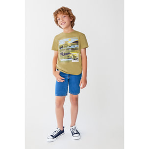 Camiseta Niño Color Tierra con Estampado de Safari y Animales, 100% Algodón | Color: Tierra | Street Monkey