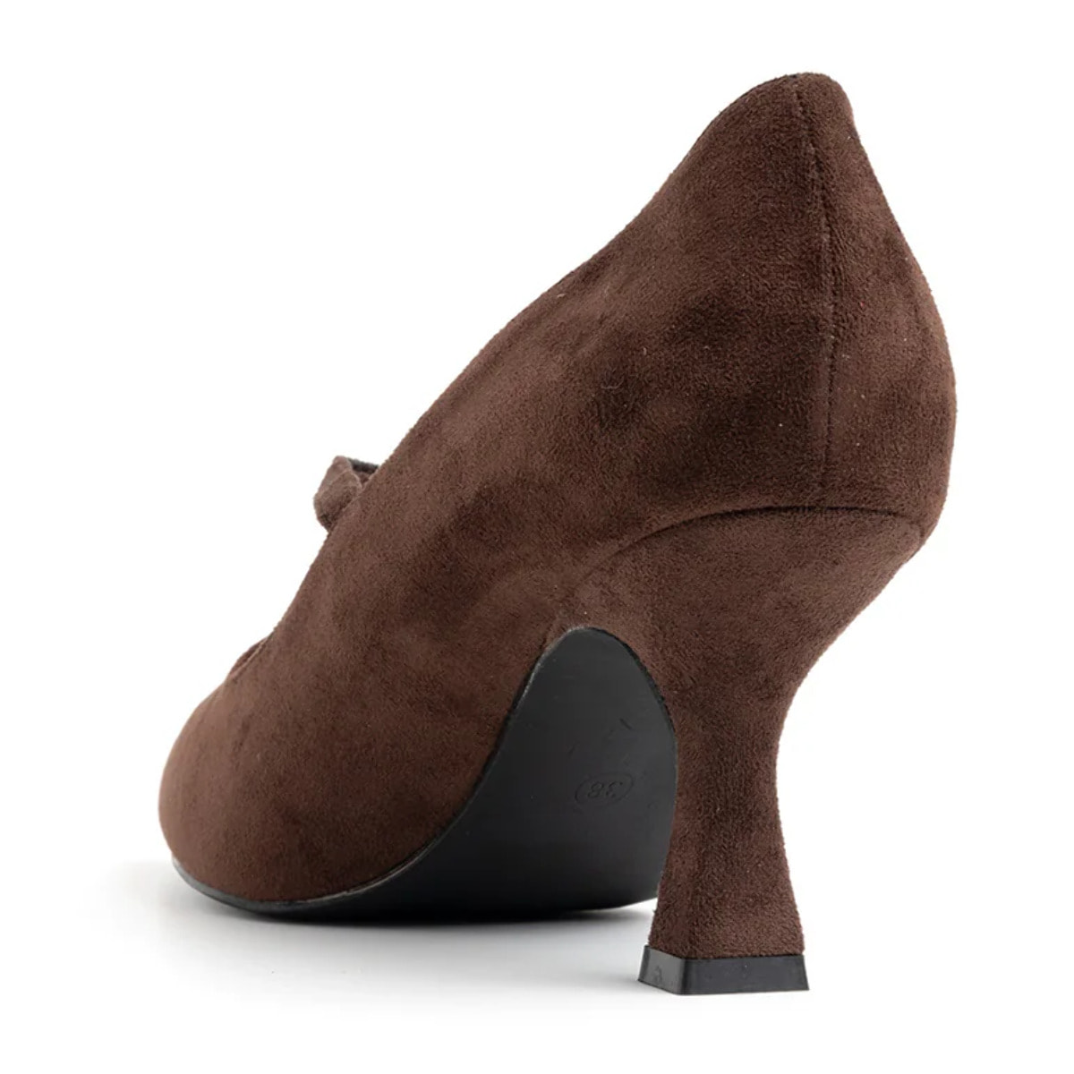 Decolleté a punta in velluto con cinturino - MARRONE