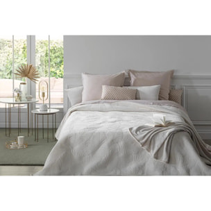 Dessus de lit "Delia" feuille velours blanc ivoire 240x260cm