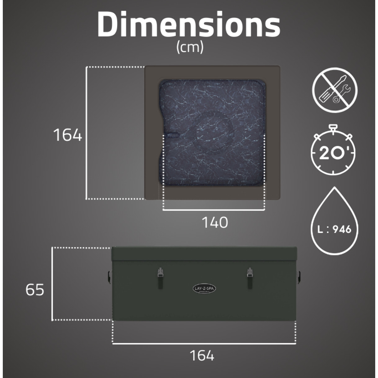 Bestway Spa semi rigide carré Lay-Z-Spa Stockholm Smart AirJet avec WiFi 4-6 personnes