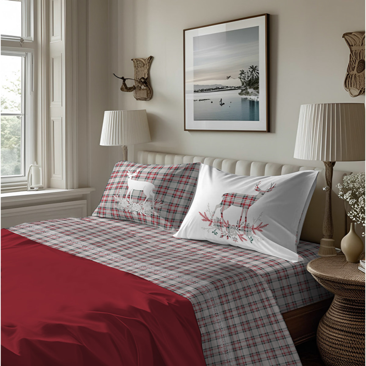 Completo letto in flanella tartan cervo rosso flanella 100% cotone