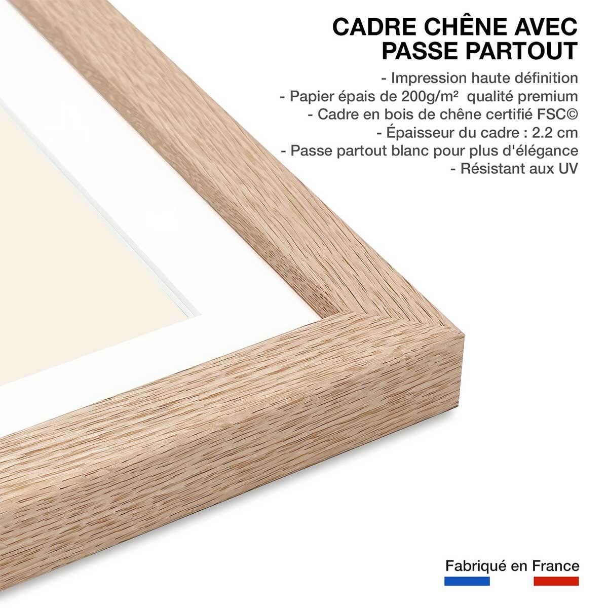 Affiche line art bold I Affiche + cadre en bois - Chêne