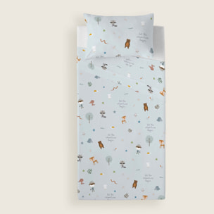 Juego de Sábanas Estampadas - Infantil - Incluye 1 Funda de Almohada - 100% Algodón - Aventura Bosque Reverso