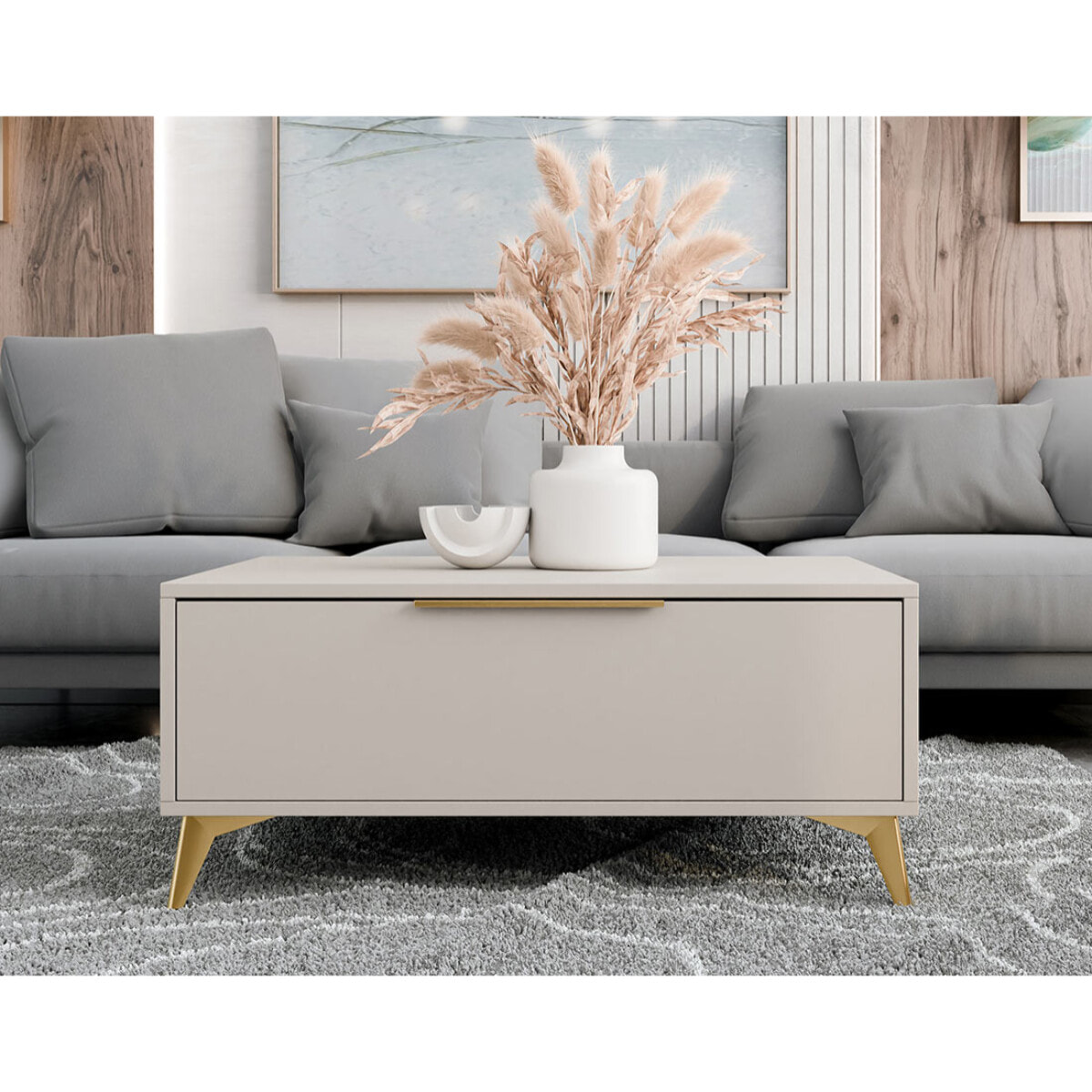 Boccioni - table basse - beige - 1 tiroir - 104 cm - Beige