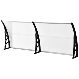 Auvent marquise de porte design voûté arrondi dim. 195L x 80l x 23H cm polycarbonate plastique noir