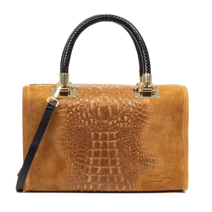 FIRENZE ARTEGIANI Anacapri Borsa tote da donna. Incisione di coccodrillo in vera pelle scamosciata. Prodotto in Italia 30x15x22 Cm. Colore: pelle