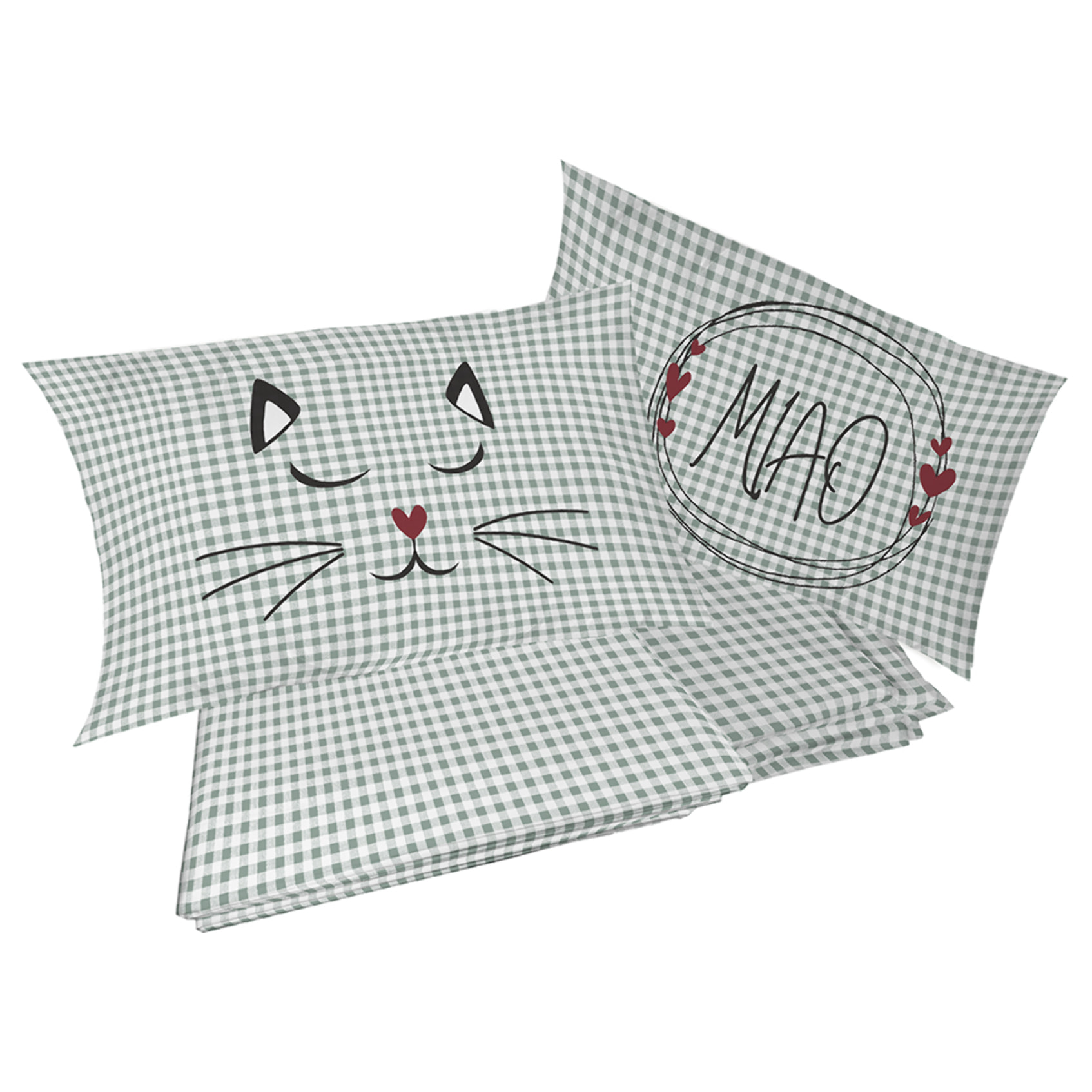 Completo letto miao verde 100% cotone