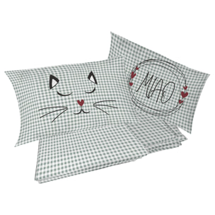 Completo letto miao verde 100% cotone