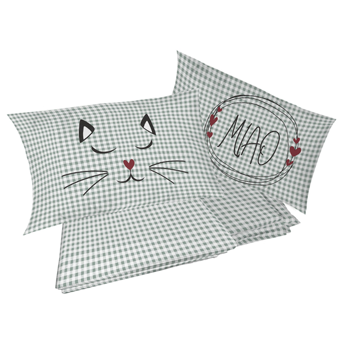 Completo letto miao verde 100% cotone