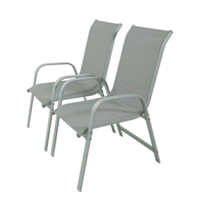 Fauteuil jardin Alu/Textilène "Porto" - Phoenix - Gris clair - Lot de 2