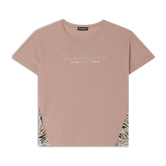 T-shirt maniche a kimono con stampa fantasia sui fianchi