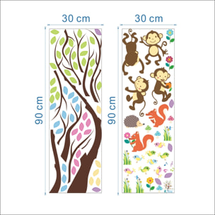 Stickers Muraux décoration adhésifs arbre géant avec singes et écureuils