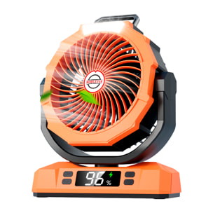 Ventilatore P50 con motore senza spazzole, LED con 9 luci, 6 velocità, 2 livelli di luce e timer. Angolo regolabile di 180º con oscillazione, gancio per appendere e powerbank da 20000 mAh.