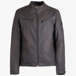Giacca Esercito marrone in pelle con zip uomo