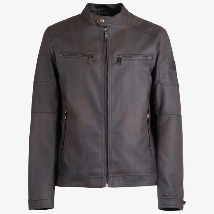 Giacca Esercito marrone in pelle con zip uomo