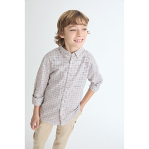 Camisa niño de manga larga con estampado de cuadros blanco, azul y teja, cuello camisero y botones | Color: Multicolor | Street Monkey