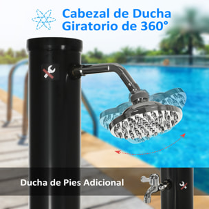 Ducha Solar de Jardín 20L Ducha Exterior con Cabezal de Ducha Redondo Grifo Agua Caliente Máx. 60℃ y Ducha para Pies para Piscina Patio Playa 15,5x15,5x222 cm Negro