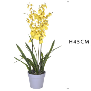 Orchidea Oncidium A 3 Diramazioni Con Vaso. Altezza 45 Cm - Pezzi 1 - 26X45X25cm - Colore: Giallo - Bianchi Dino - Piante Artificiali